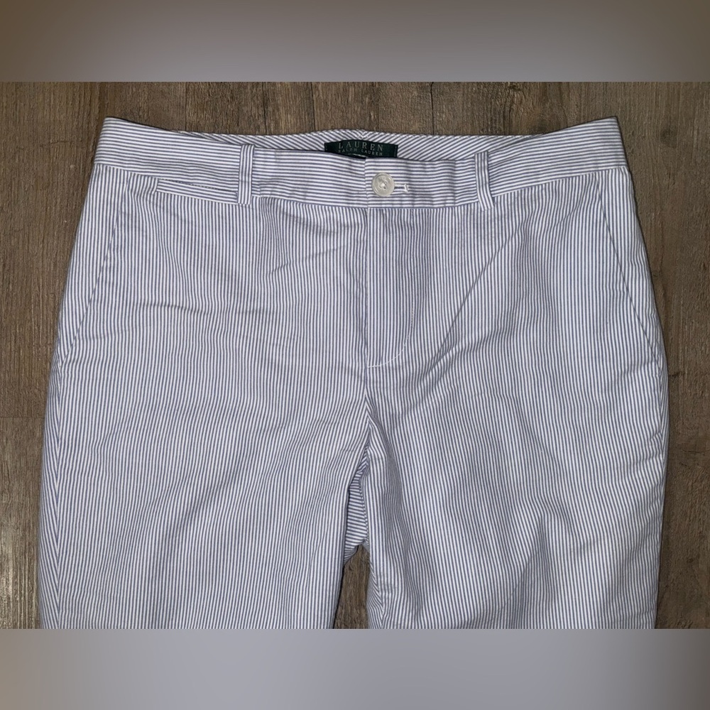 Lauren Ralph Lauren Edita Seersucker Blue White Stripe Pants, Size 6 - Picture 2 of 12